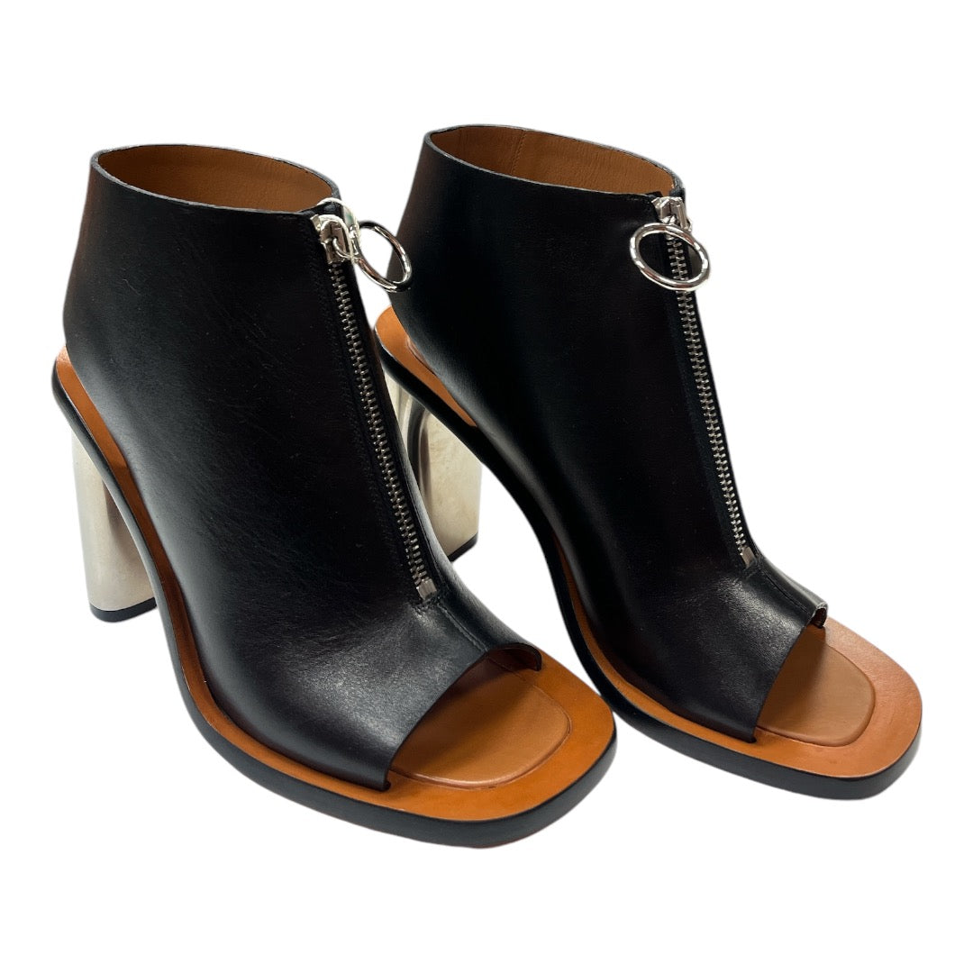 CELINE Celine Black Leather Zip Up Open Toe Booties - Moda Consignment