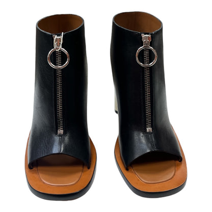 CELINE Celine Black Leather Zip Up Open Toe Booties - Moda Consignment