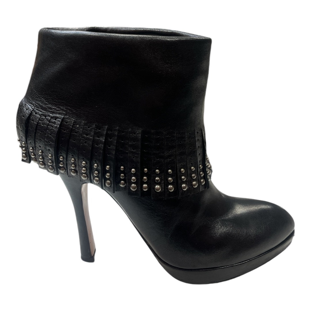 PRADA Black Leather Studded Fringe Boot - Moda Consignment