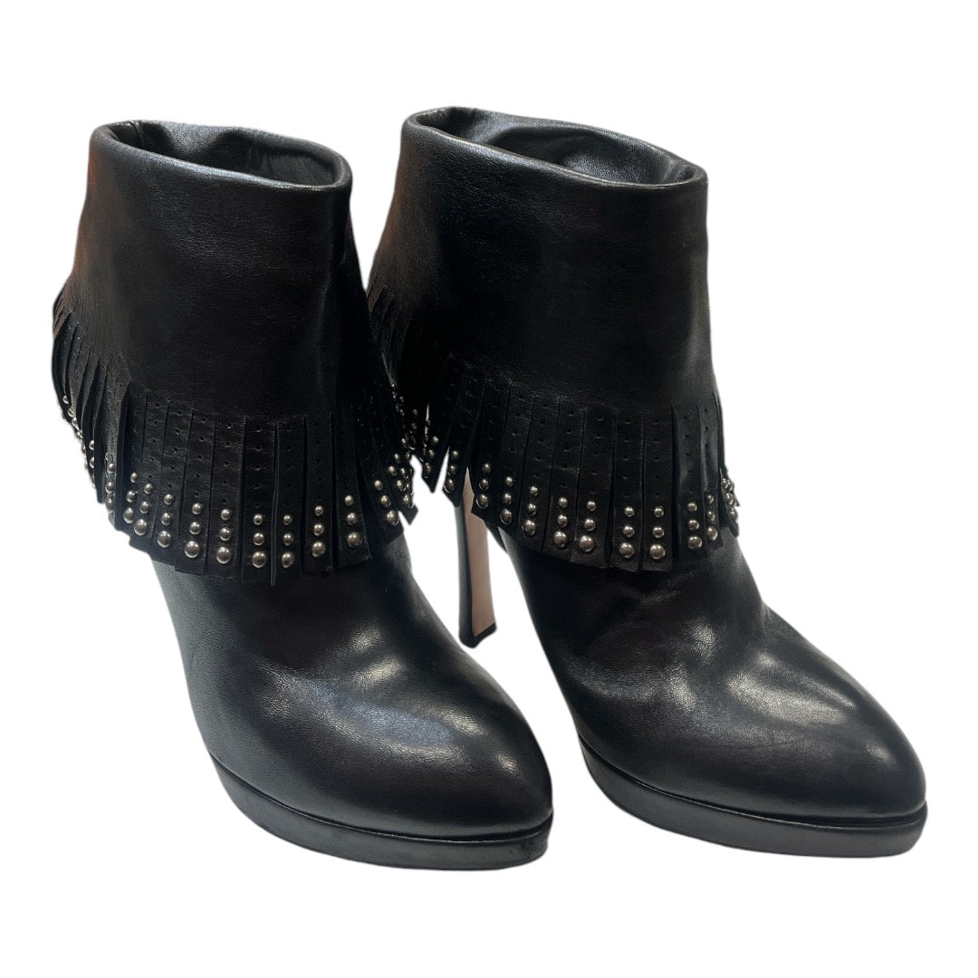 PRADA Black Leather Studded Fringe Boot - Moda Consignment