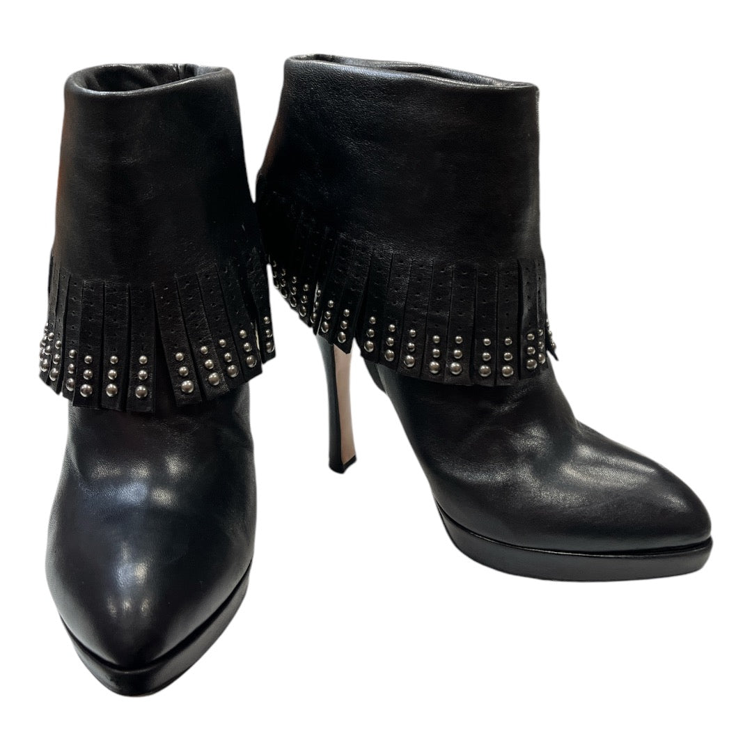 PRADA Black Leather Studded Fringe Boot - Moda Consignment