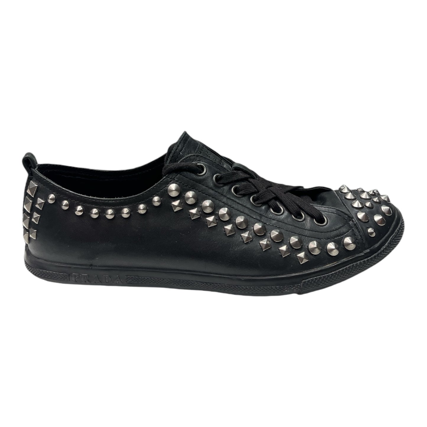 PRADA sport mens black spiked leather sneakers - Moda Consignment