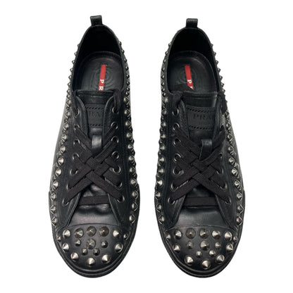 PRADA sport mens black spiked leather sneakers - Moda Consignment