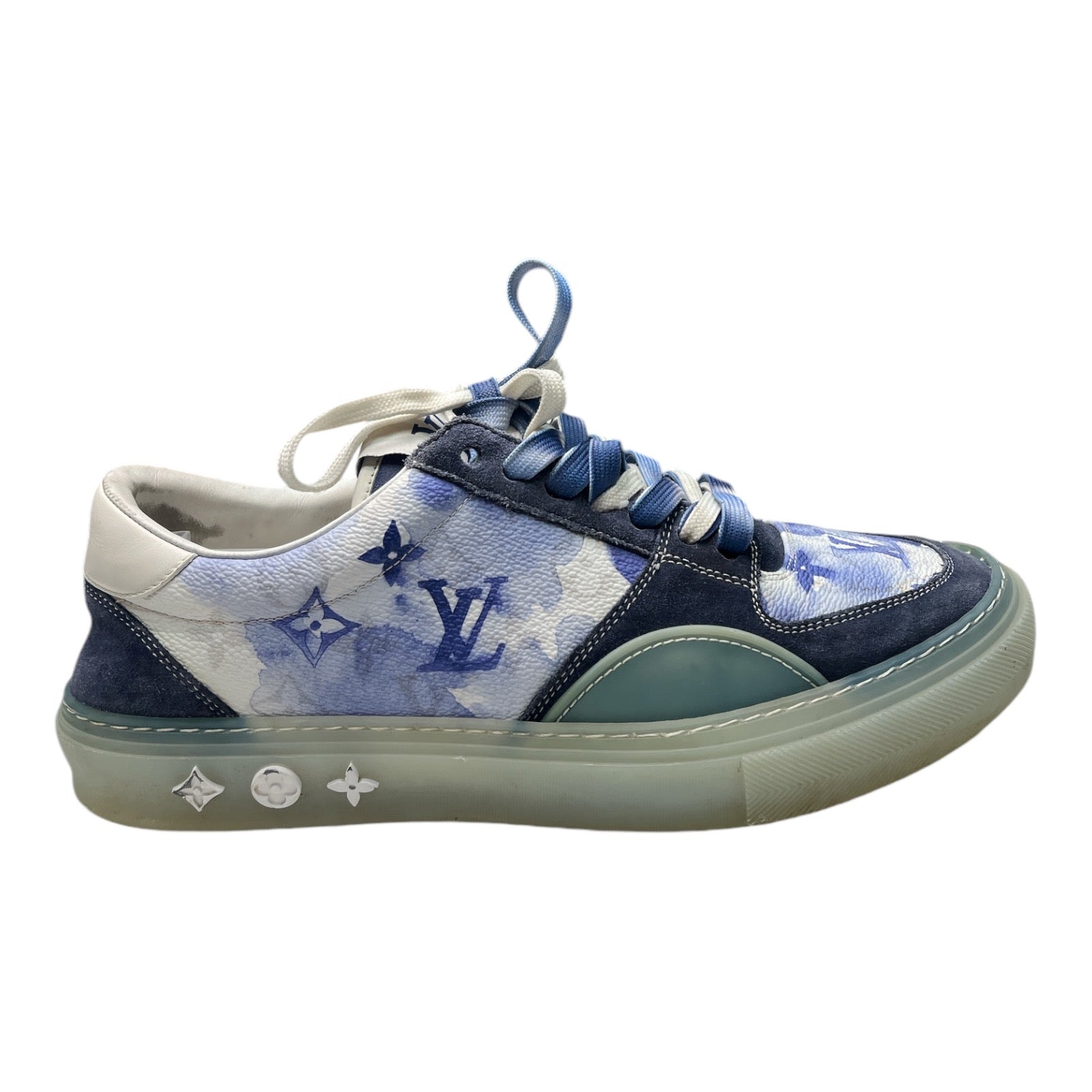 LOUIS VUITTON White & Navy Watercolor 'Ollie' Sneakers - Moda Consignment