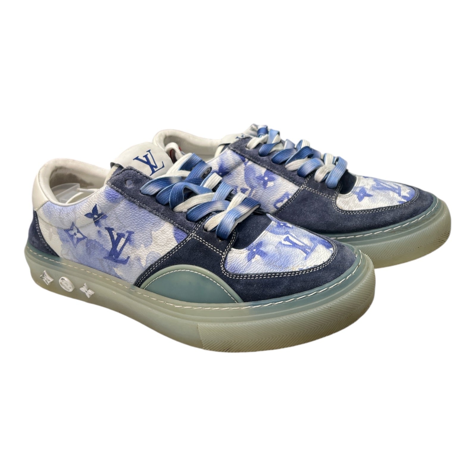 LOUIS VUITTON White & Navy Watercolor 'Ollie' Sneakers - Moda Consignment