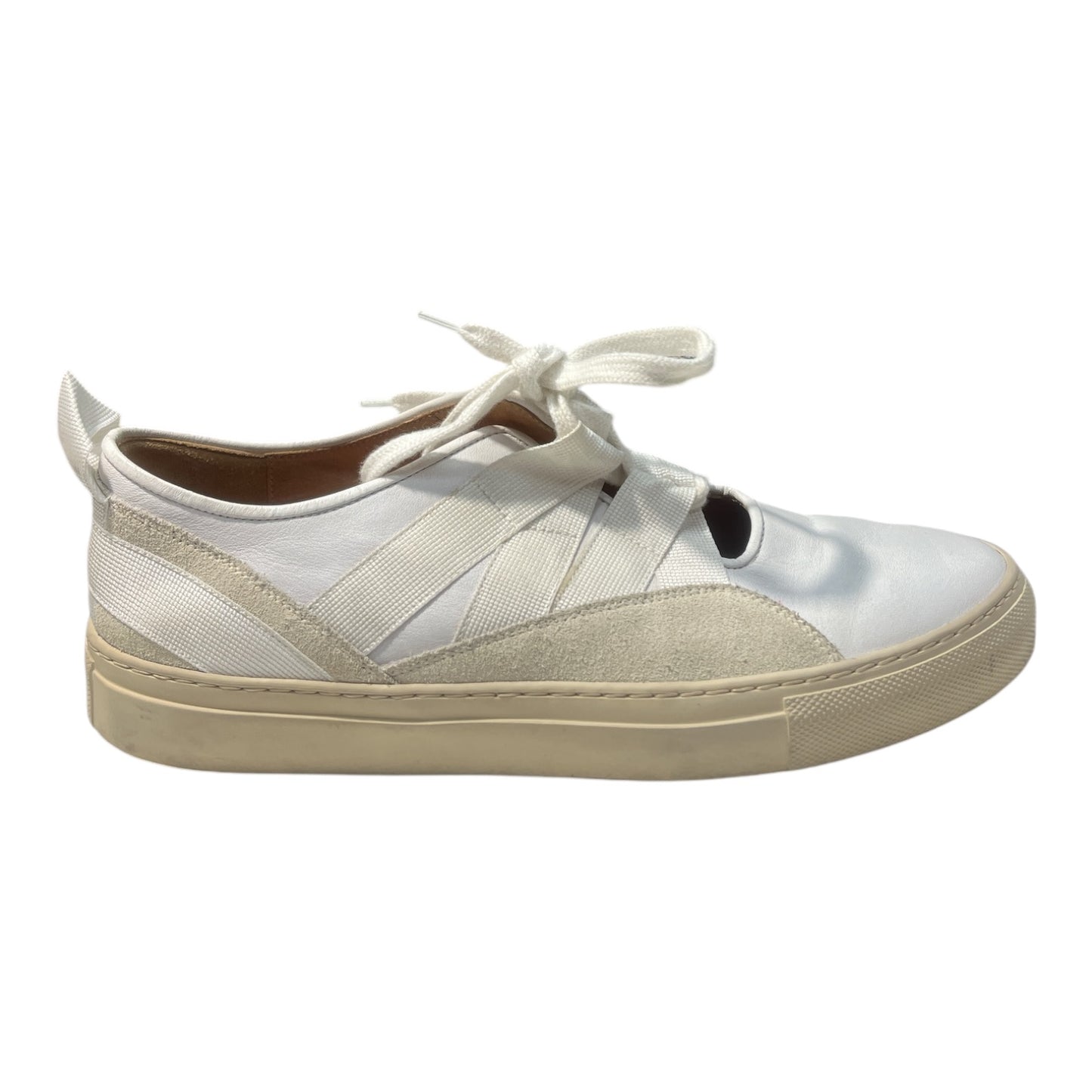 DRIES VAN NOTEN White Leather & Suede Strap Lace Slip-On - Moda Consignment