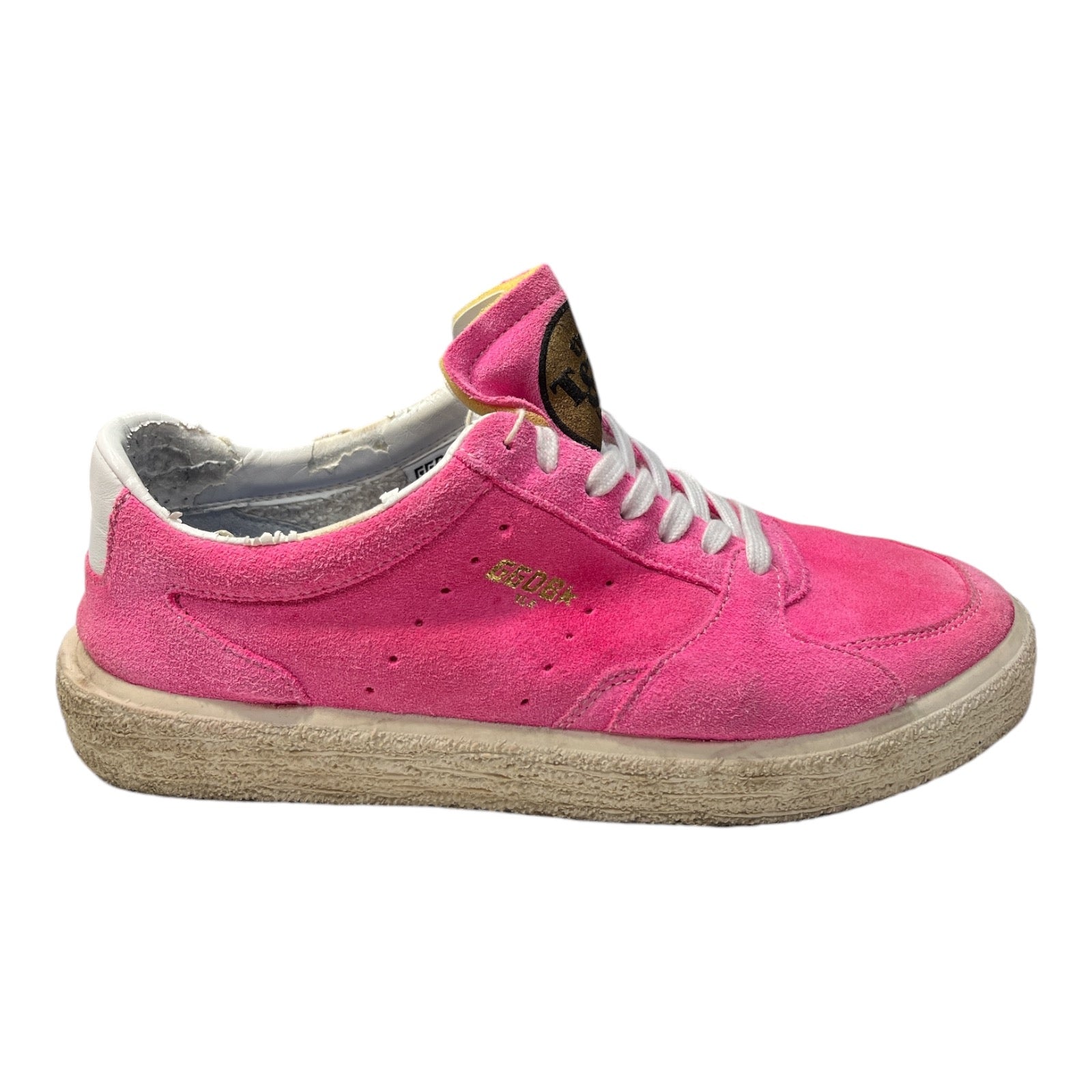 GOLDEN GOOSE The Tenth Star Suede Sneakers In Shocking Pink - Moda Consignment