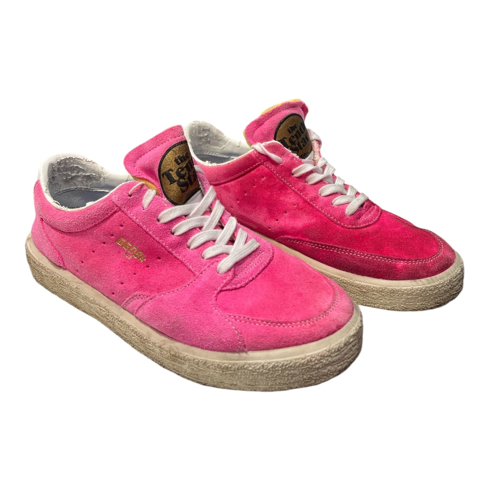 GOLDEN GOOSE The Tenth Star Suede Sneakers In Shocking Pink - Moda Consignment