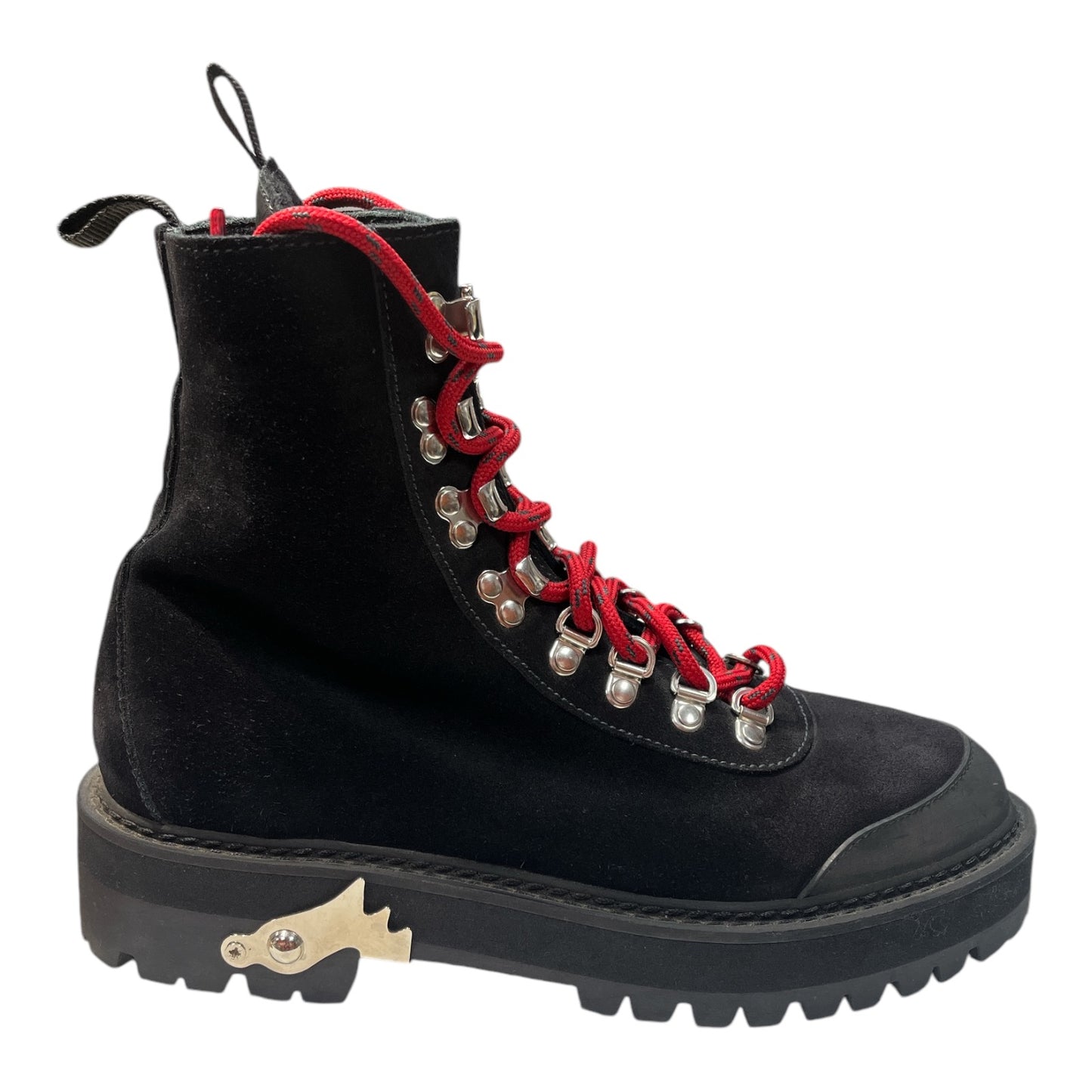 OFF-WHITE Black & Silver Leather Hiking Boot - Moda Consignment