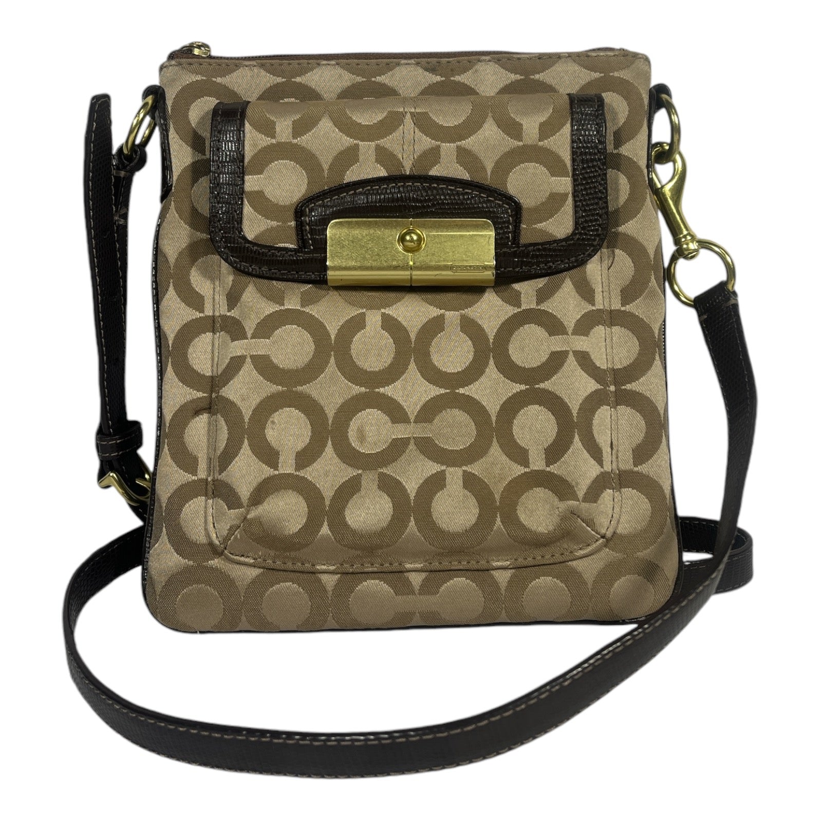 COACH Coach Beige/Brown Signature Canvas and Leather Courie Crossbody Bag - Moda Consignment