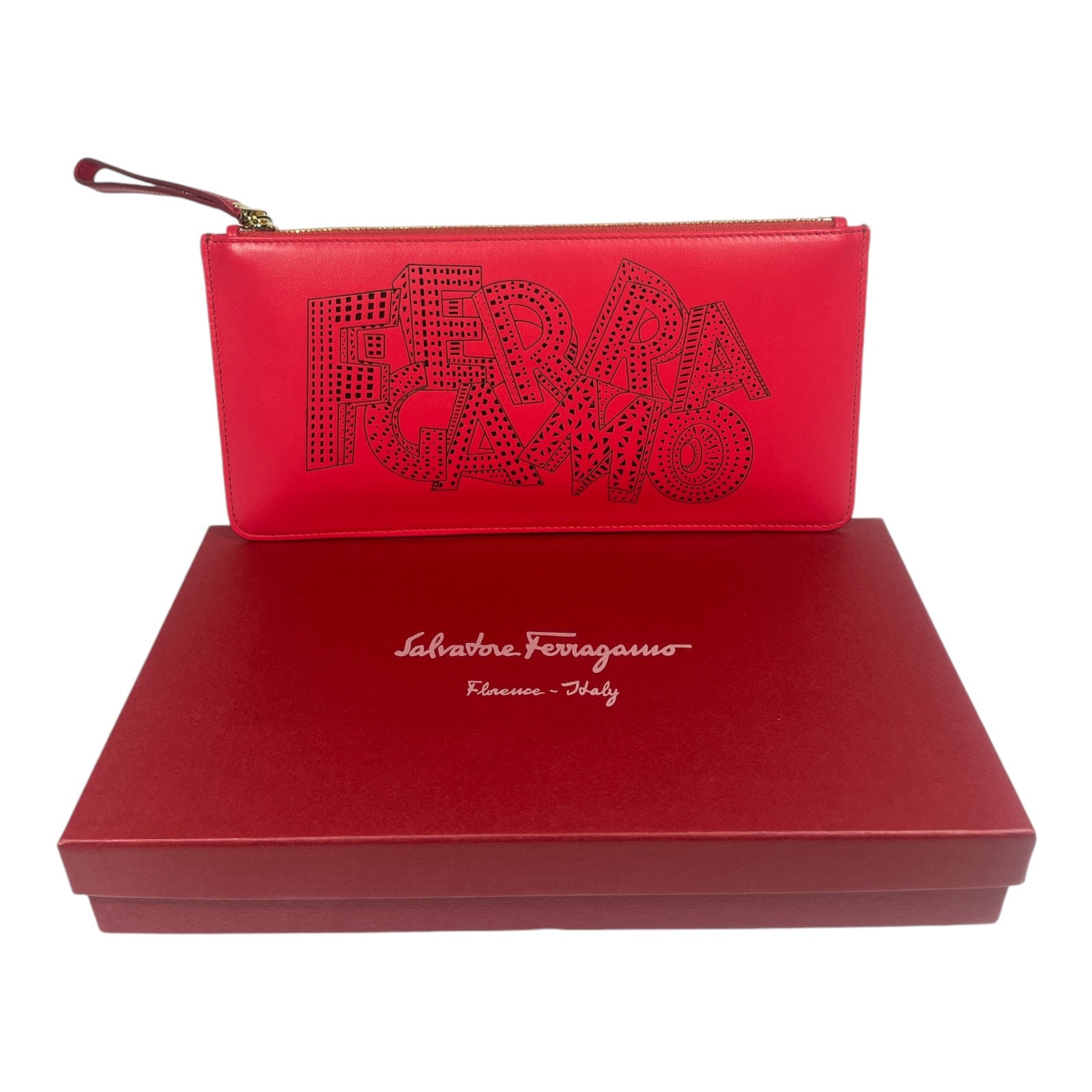 SALVATORE FERRAGAMO Laser Cut Leather Clutch - Moda Consignment