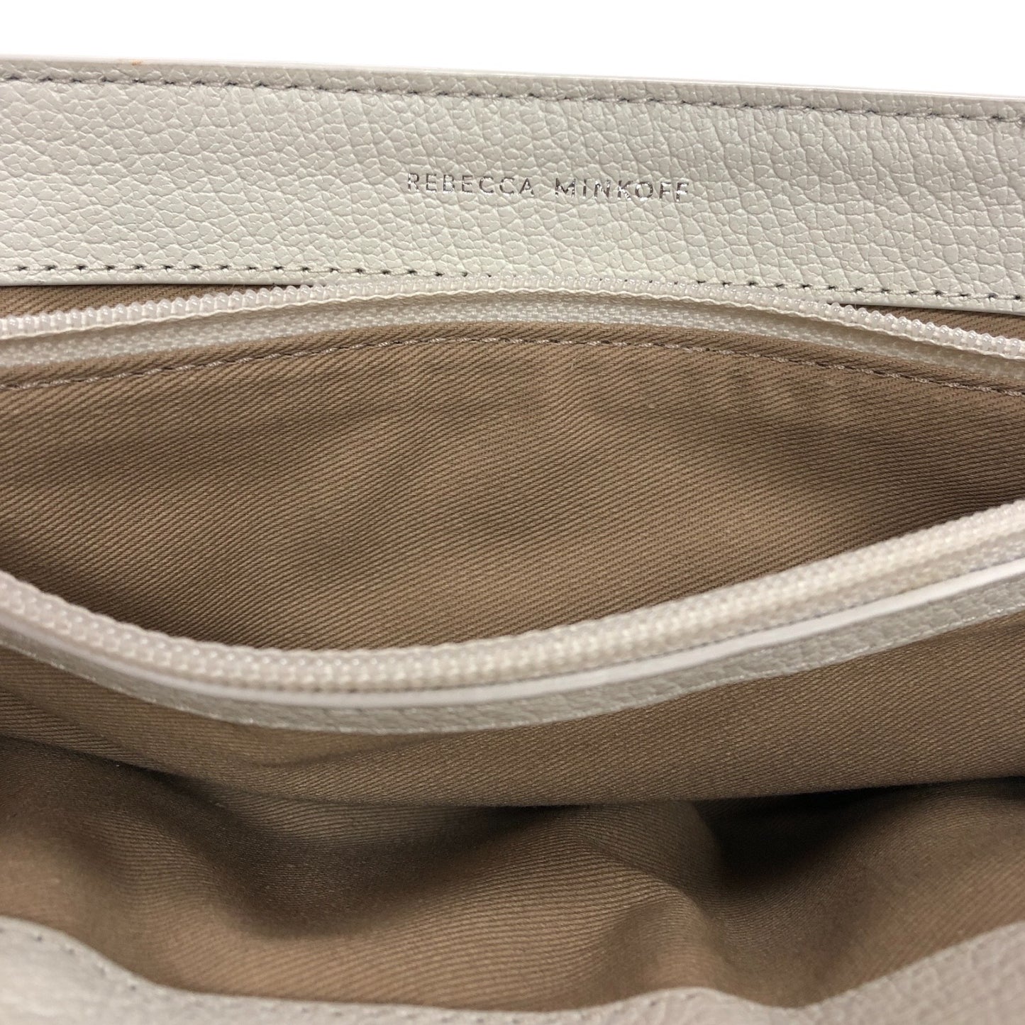 REBECCA MINKOFF Edie Flap Leather Shoulder Bag With Woven Chain In Plaster - Moda Consignment