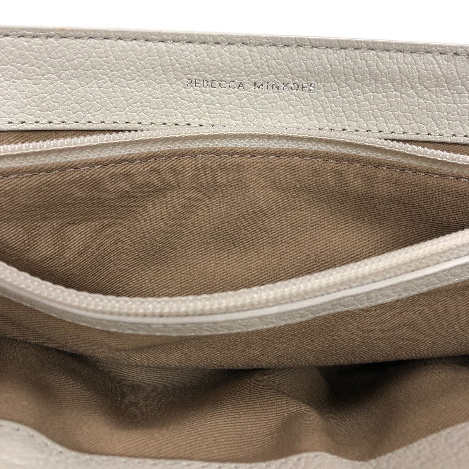 REBECCA MINKOFF Edie Flap Leather Shoulder Bag With Woven Chain In Plaster - Moda Consignment