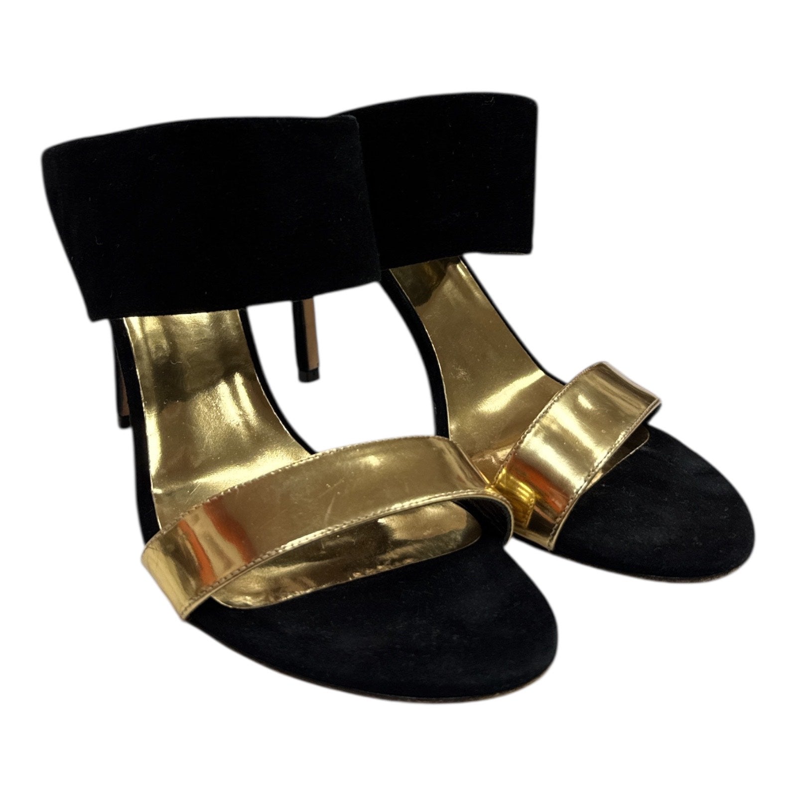 STUART WEITZMAN Metallic strap suede mule sandals - Moda Consignment