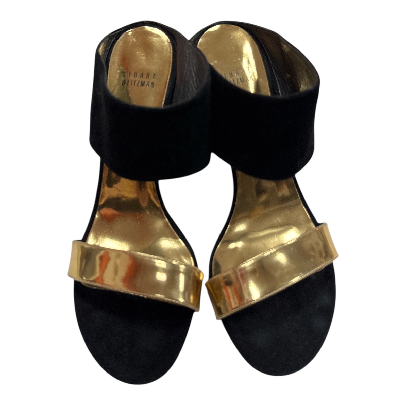 STUART WEITZMAN Metallic strap suede mule sandals - Moda Consignment