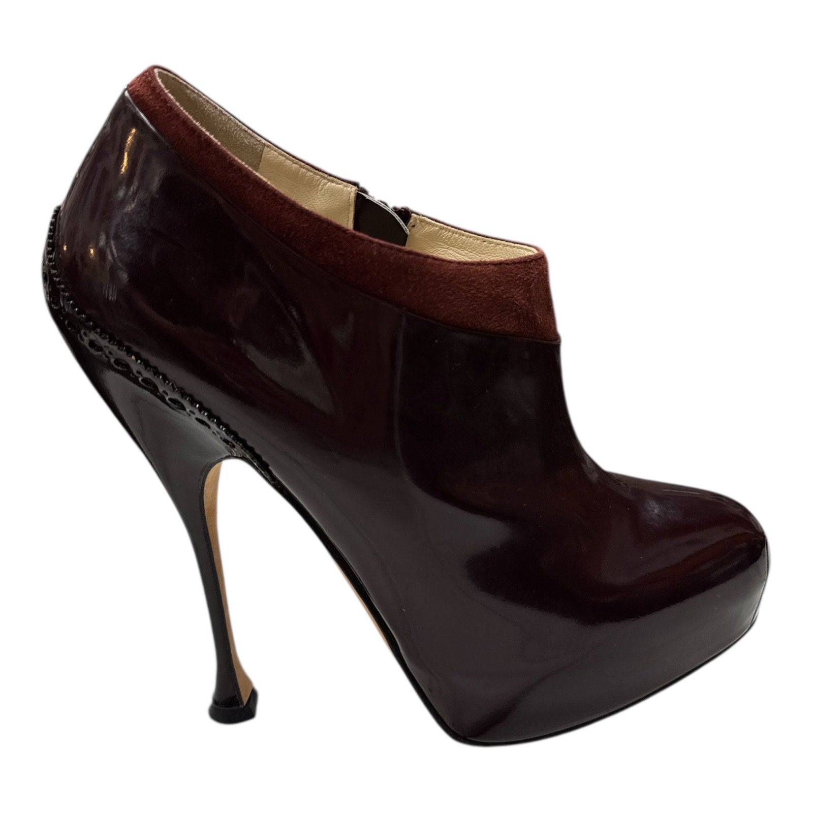 BRIAN ATWOOD Burgundy Patent Leather Heels boot - Moda Consignment