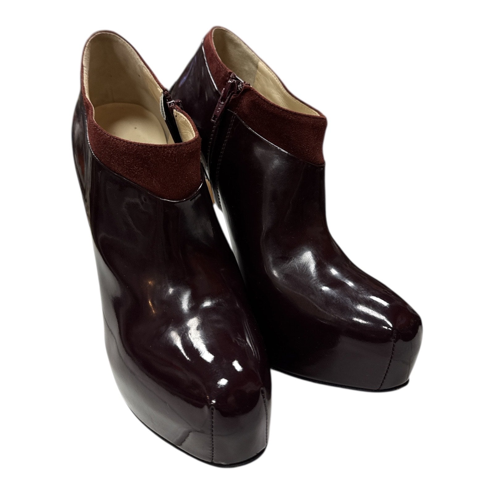 BRIAN ATWOOD Burgundy Patent Leather Heels boot - Moda Consignment