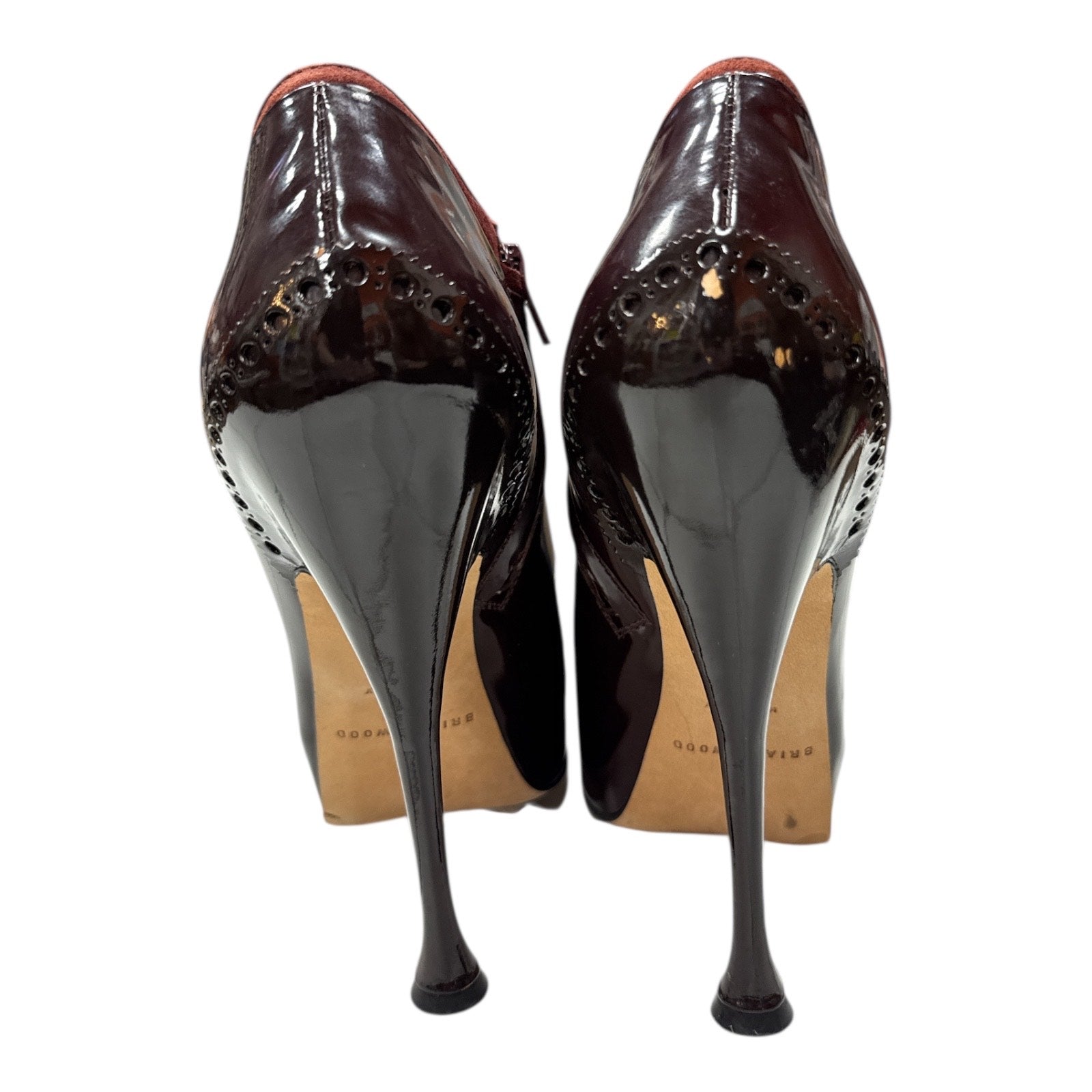 BRIAN ATWOOD Burgundy Patent Leather Heels boot - Moda Consignment