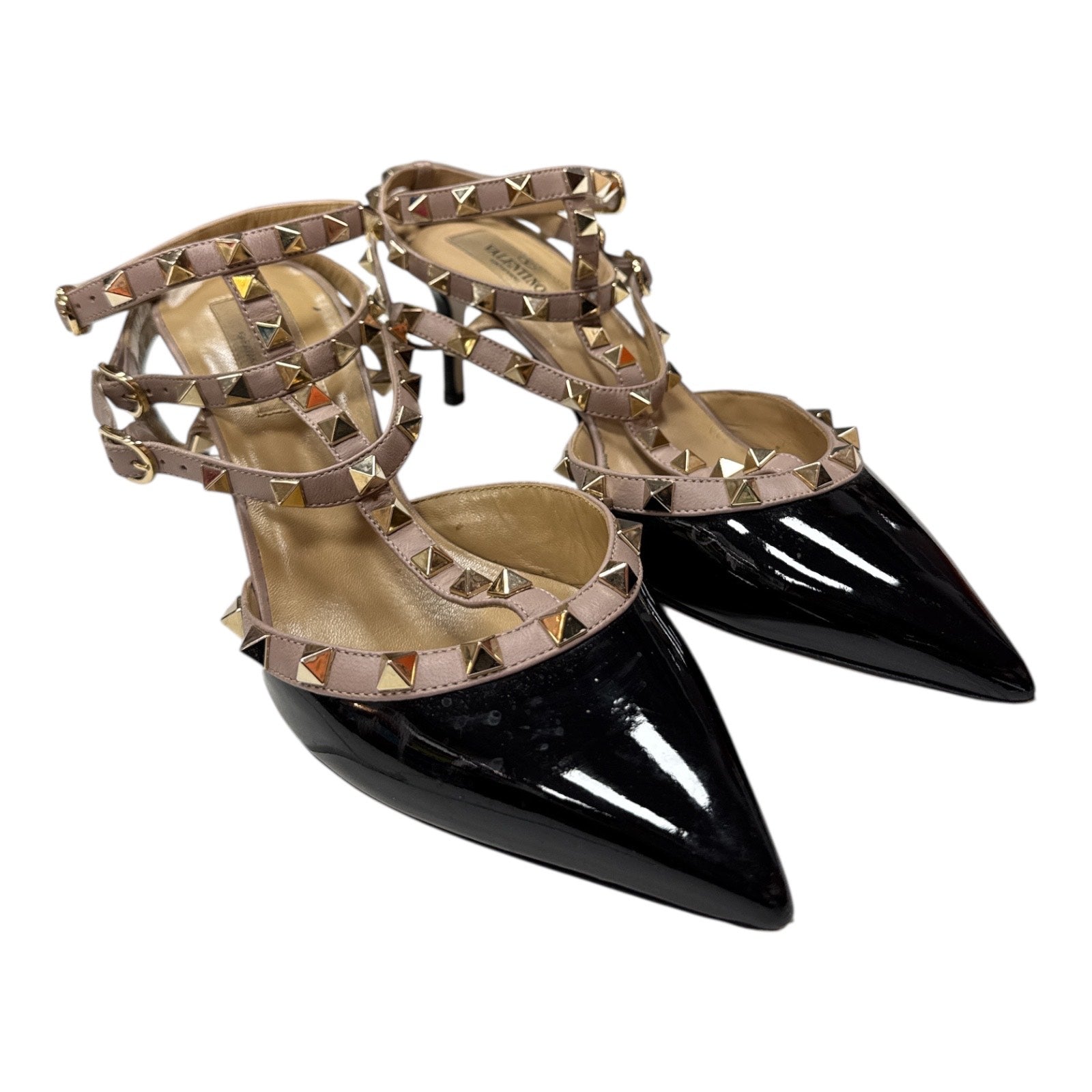 VALENTINO GARAVANI Patent rockstud ankle strap pumps - Moda Consignment