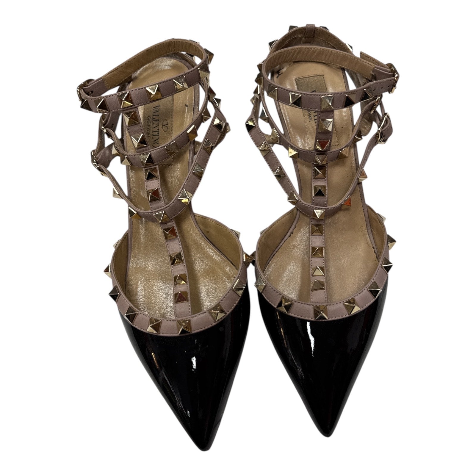 VALENTINO GARAVANI Patent rockstud ankle strap pumps - Moda Consignment