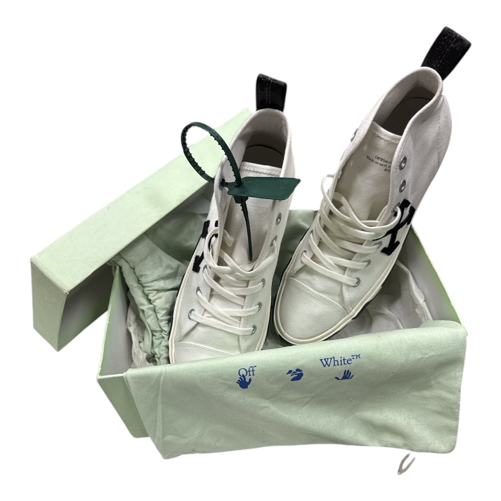 OFF-WHITE Mid Top Vulcanized Canvas White Black - Moda Consignment