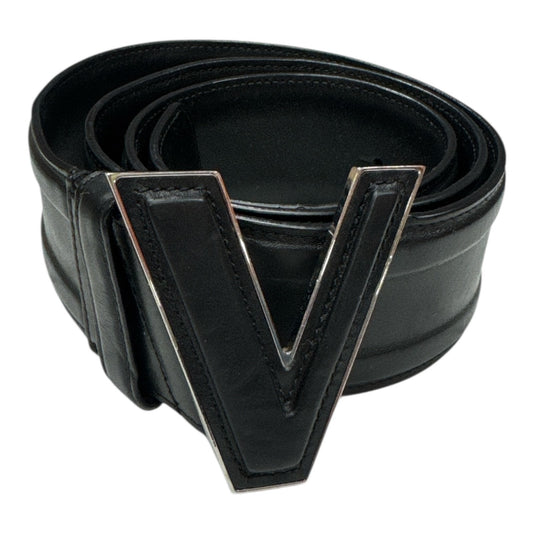 VERSACE BLACK LEATHER BELT WITH V-BUCKLE - Moda Consignment