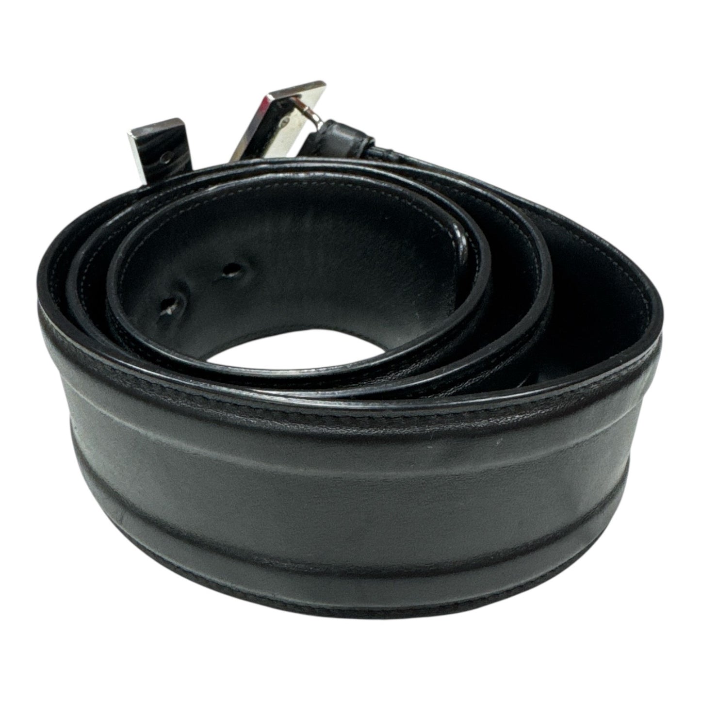 VERSACE BLACK LEATHER BELT WITH V-BUCKLE - Moda Consignment