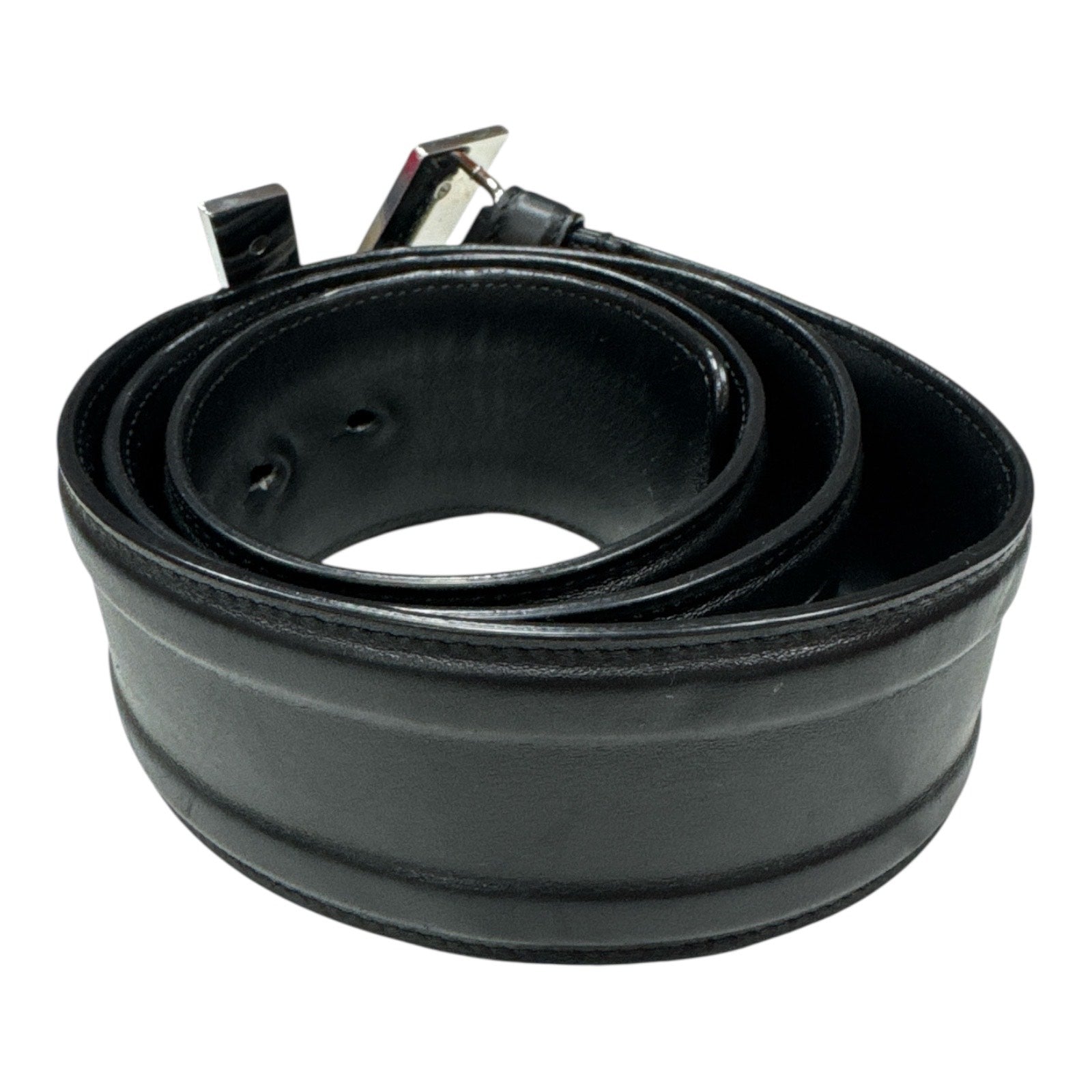 VERSACE BLACK LEATHER BELT WITH V-BUCKLE - Moda Consignment