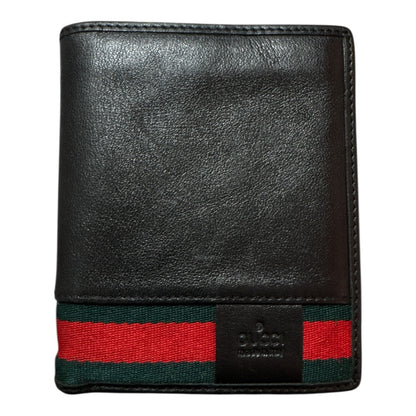 GUCCI BLACK LEATHER BIFOLD WALLET WITH WEB STRIPE DETAIL - Moda Consignment