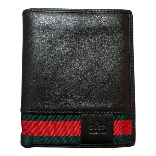 GUCCI BLACK LEATHER BIFOLD WALLET WITH WEB STRIPE DETAIL - Moda Consignment