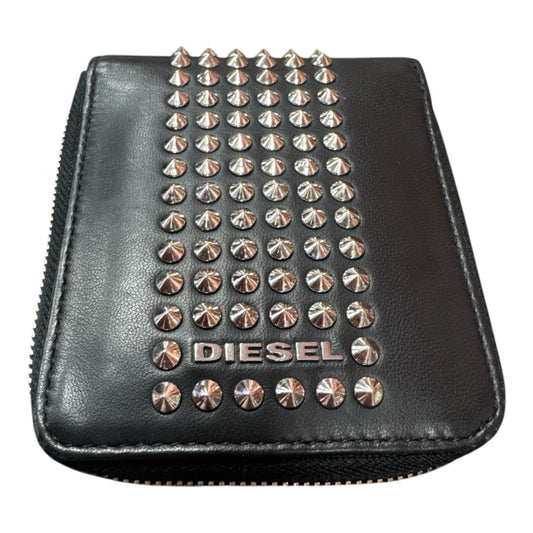 DIESEL BLACK LEATHER STUDDED ZIP WALLET - Moda Consignment