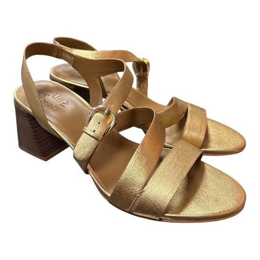 NATURALIZER METALLIC GOLD LEATHER STRAPPY BLOCK HEEL SANDALS - Moda Consignment
