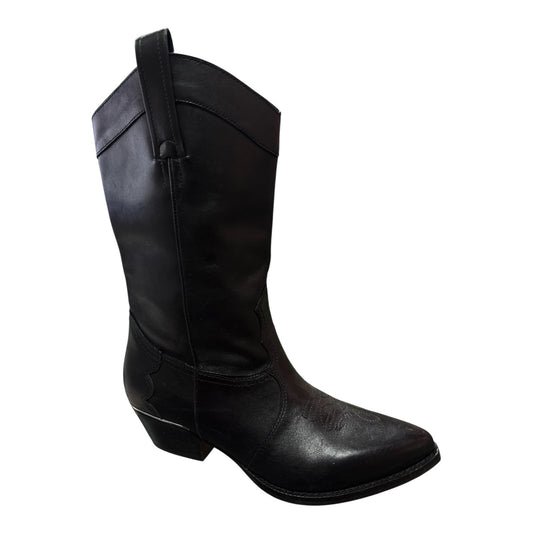 DKNY BLACK LEATHER WESTERN COWBOY BOOTS - Moda Consignment