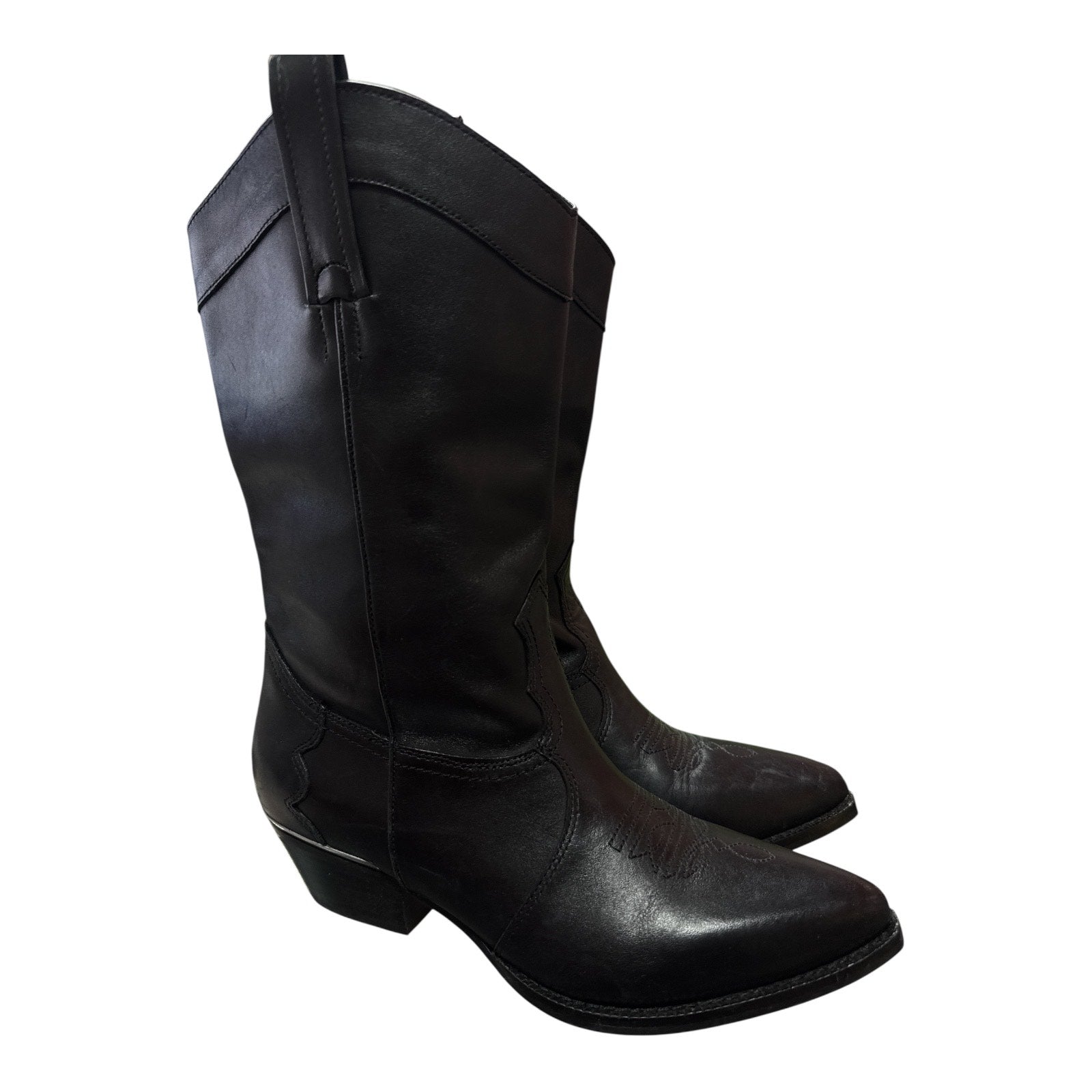 DKNY BLACK LEATHER WESTERN COWBOY BOOTS - Moda Consignment