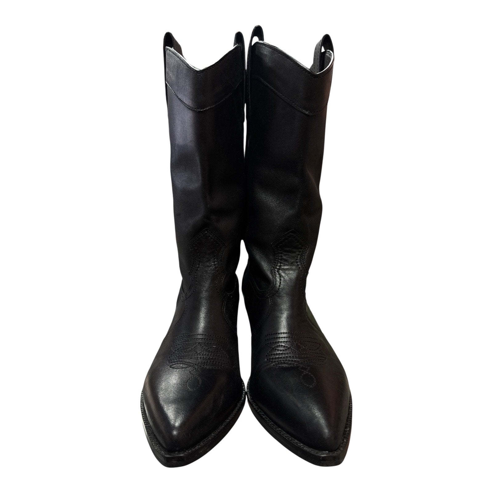 DKNY BLACK LEATHER WESTERN COWBOY BOOTS - Moda Consignment