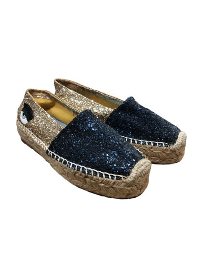 CHIARA FERRAGNI Silver Glitter Eye Logo Espadrilles Flats