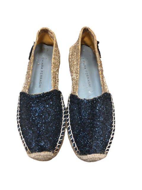 CHIARA FERRAGNI Silver Glitter Eye Logo Espadrilles Flats