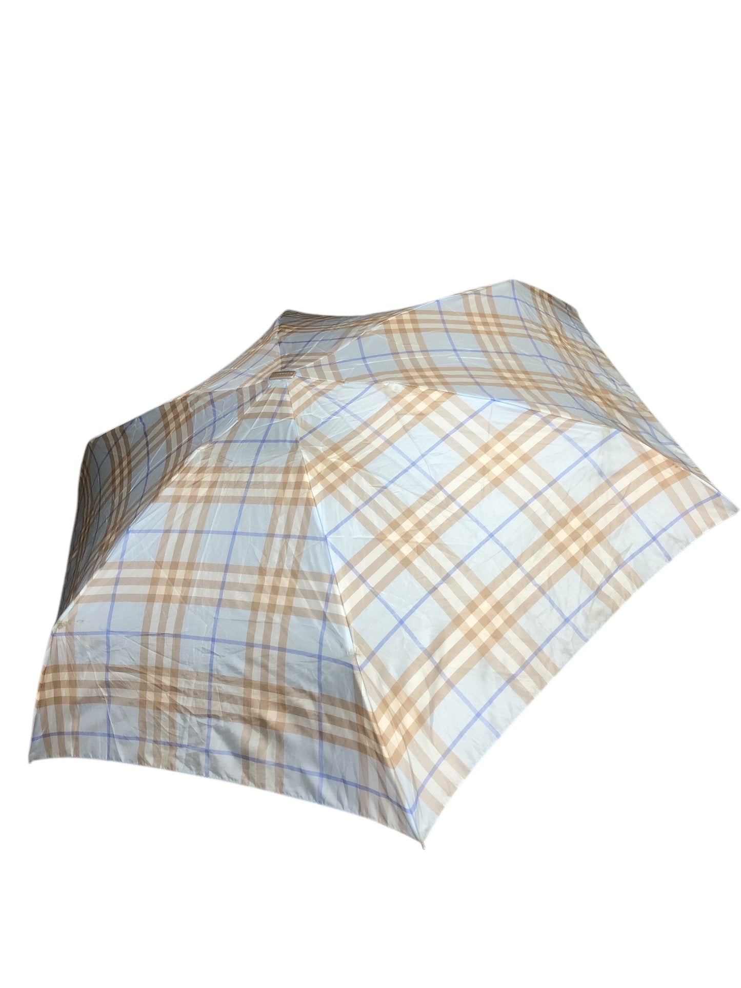 BURBERRY Blue & Beige Checkered Pattern Umbrella